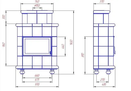 печь-камин эльзас изразец бежевый арка незабудка экокамин